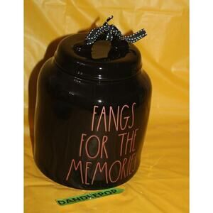 Rae Dunn Fangs For The Memories Black Ceramic Storage Canister Artisan Halloween